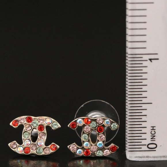 Chanel Multicolor Rhinestone CC Stud Earrings - Picture 2 of 6